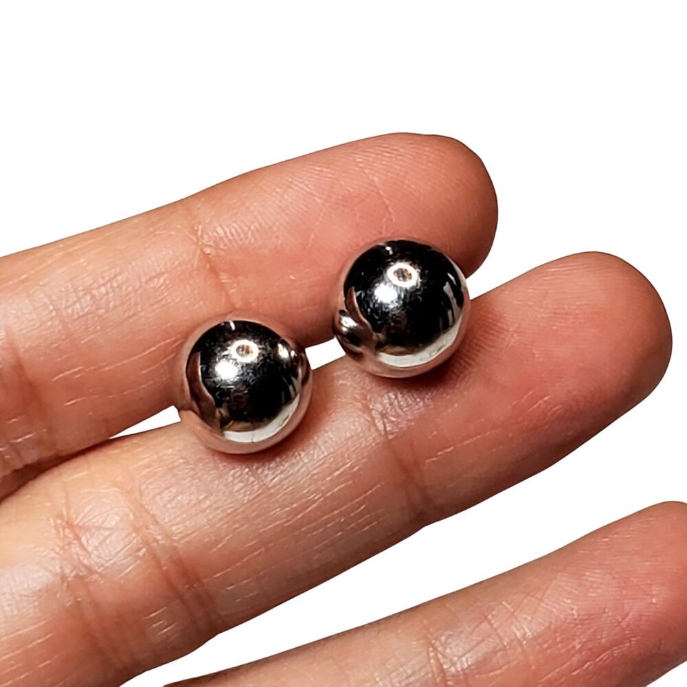 Silver Tone Ball Cufflinks Minimalist Basic Vtg 1" Unsigned